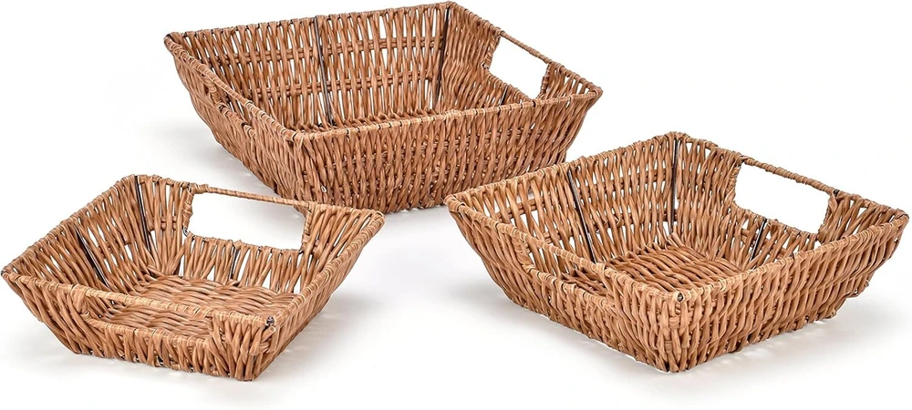 Trademark Innovations 3 natūralių vytelių kvadratinių krepšelių rinkinys su integruotomis rankenomis