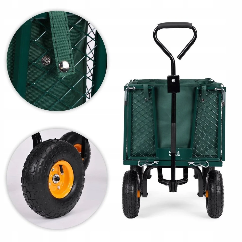 Transportinis sodo vežimėlis max 400 kg atidaromi šonai pripučiami ratai