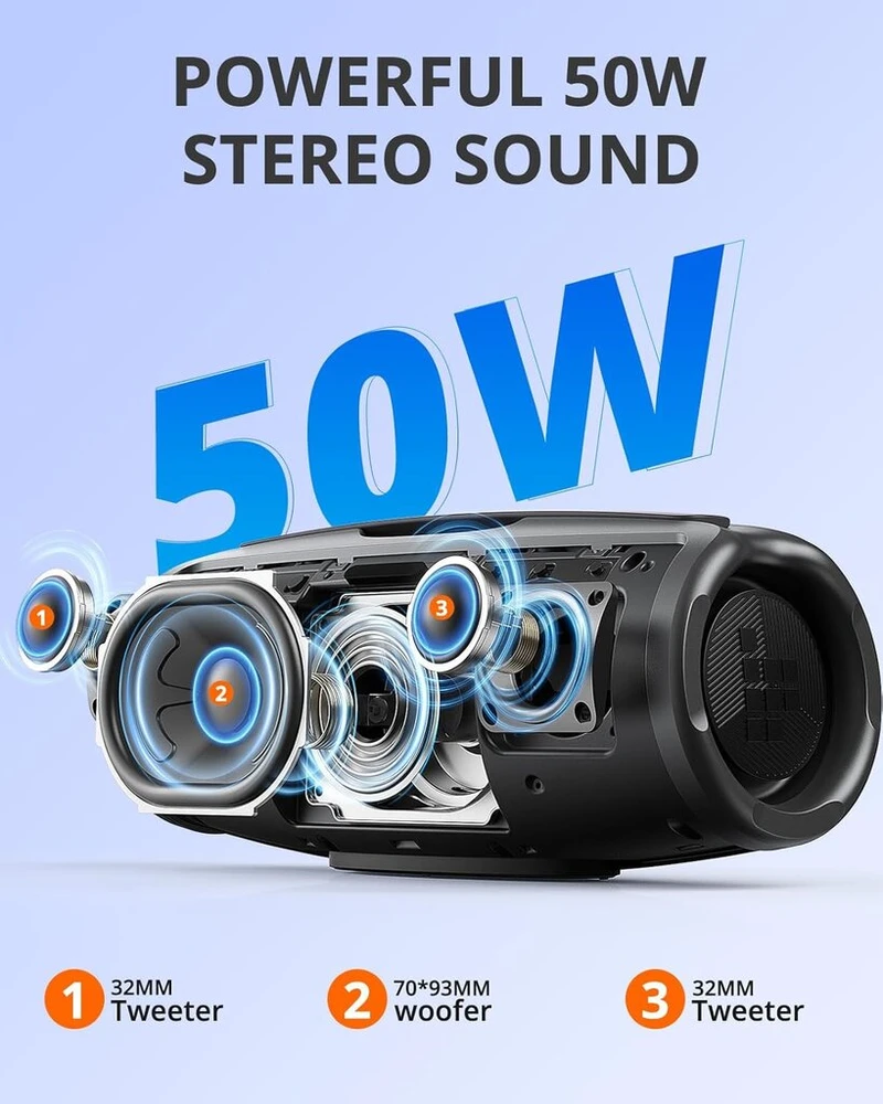 Kompiuterio kolonėlės Tronsmart Mirtune S100 bluetooth garsiakalbis, ipx7 atsparus vandeniui, 5.3 bluetooth, 20 valandų baterijos veikimo laikas, garsiakalbis vakarėliams lauke, tinkamas paplūdimiui, laukui ir kitoms scenoms (juodas)