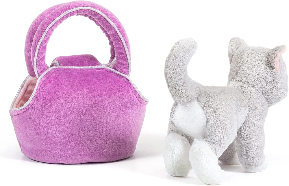 Trousselier Katė maišelyje, violetinė Trudi | pliušiniai žaislai rankinėje. Madinga dovana | 12x20x20cm dydis Xs | Fashion Pets | modelis 29729