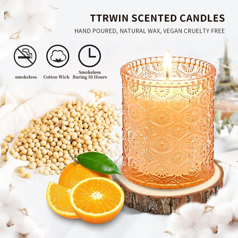 Ttrwin Aromatinė žvakė stiklainyje, apelsinų kvapo, 200g, natūralaus sojų vaško