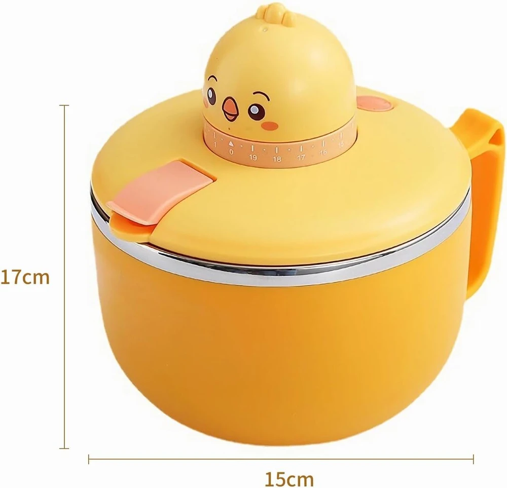 Tuzsocr ramen dubuo su dangteliu, didelis 1200 ml greitai paruošiamų makaronų dubuo su laikmačio jungikliu, 304 nerūdijančio plieno dubuo makaronams, bento pietūs (chicken)