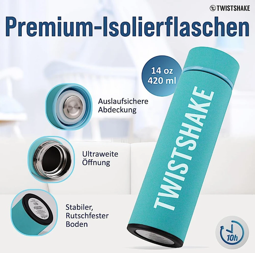 Twistshake karštas arba šaltas izoliuotas butelis/termosas 420 ml/14 oz - pastelinis mėlyna