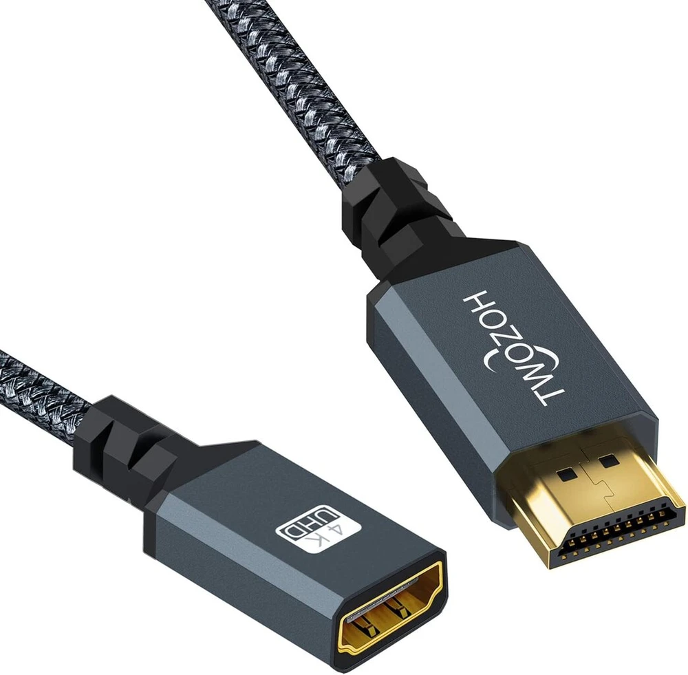 Twozoh hdmi prailginimo laidas hdmi jungtis (tėtis) į hdmi jungtį (mama) pintas nailoninis hdmi ilgiklis hdmi 2.0 kabelio adapteris palaiko 4k@60hz 3d hdr (2 m)
