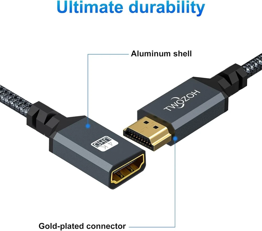 Twozoh hdmi prailginimo laidas hdmi jungtis (tėtis) į hdmi jungtį (mama) pintas nailoninis hdmi ilgiklis hdmi 2.0 kabelio adapteris palaiko 4k@60hz 3d hdr (2 m)