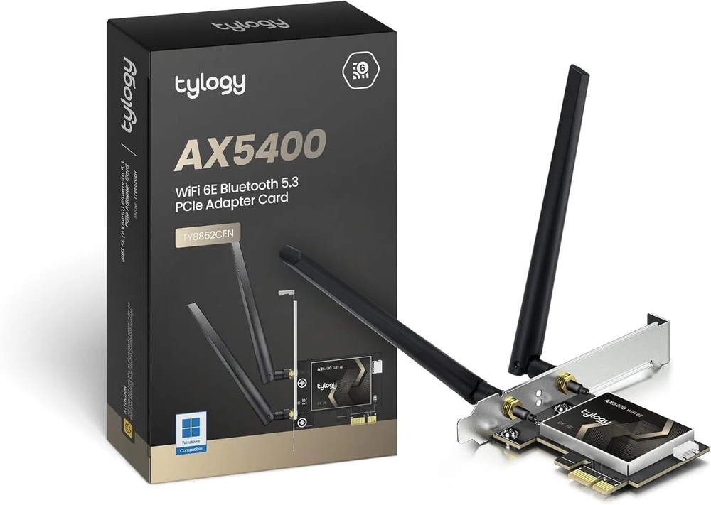 Tylogy Wifi 6e Axe5400mbps Bluetooth 5.3 tri-bands 6ghz/5ghz/2.4ghz Wpa3 itin didelio stiprinimo išorinės antenos Realtek Rtl8852ce 160mhz suderinamas su Windows 10/11