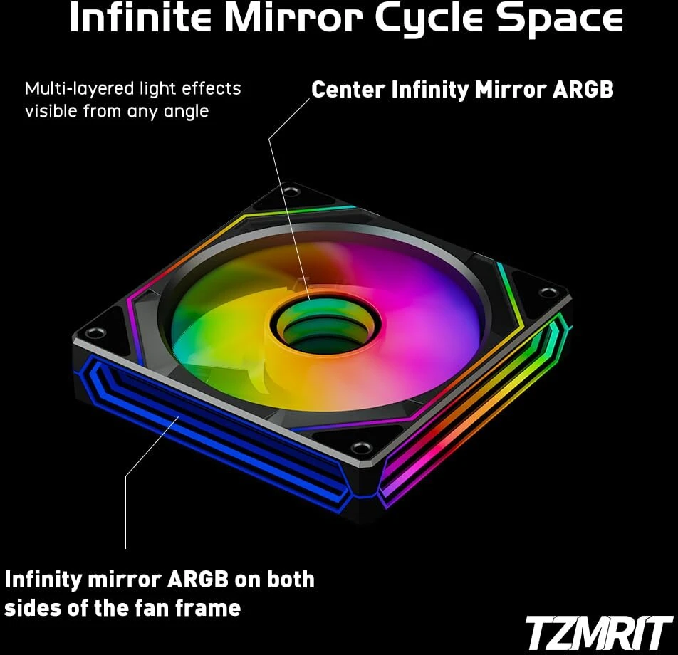 Tzmrit Prism 6 Pro Reverse Flow Rgb ventiliatorius 120 mm, trys begaliniai veidrodžiai šone, 5v 3pin Argb, 4pin Pwm (bk Rf)