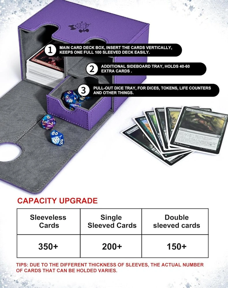 Uaono dėžutė kortoms magic the gathering, kortų dėžutė su kubo dėklu daugiau nei 200 kortų, aukščiausios kokybės magnetinė kortų dėžutė, suderinama su mtg commander (violetinė)