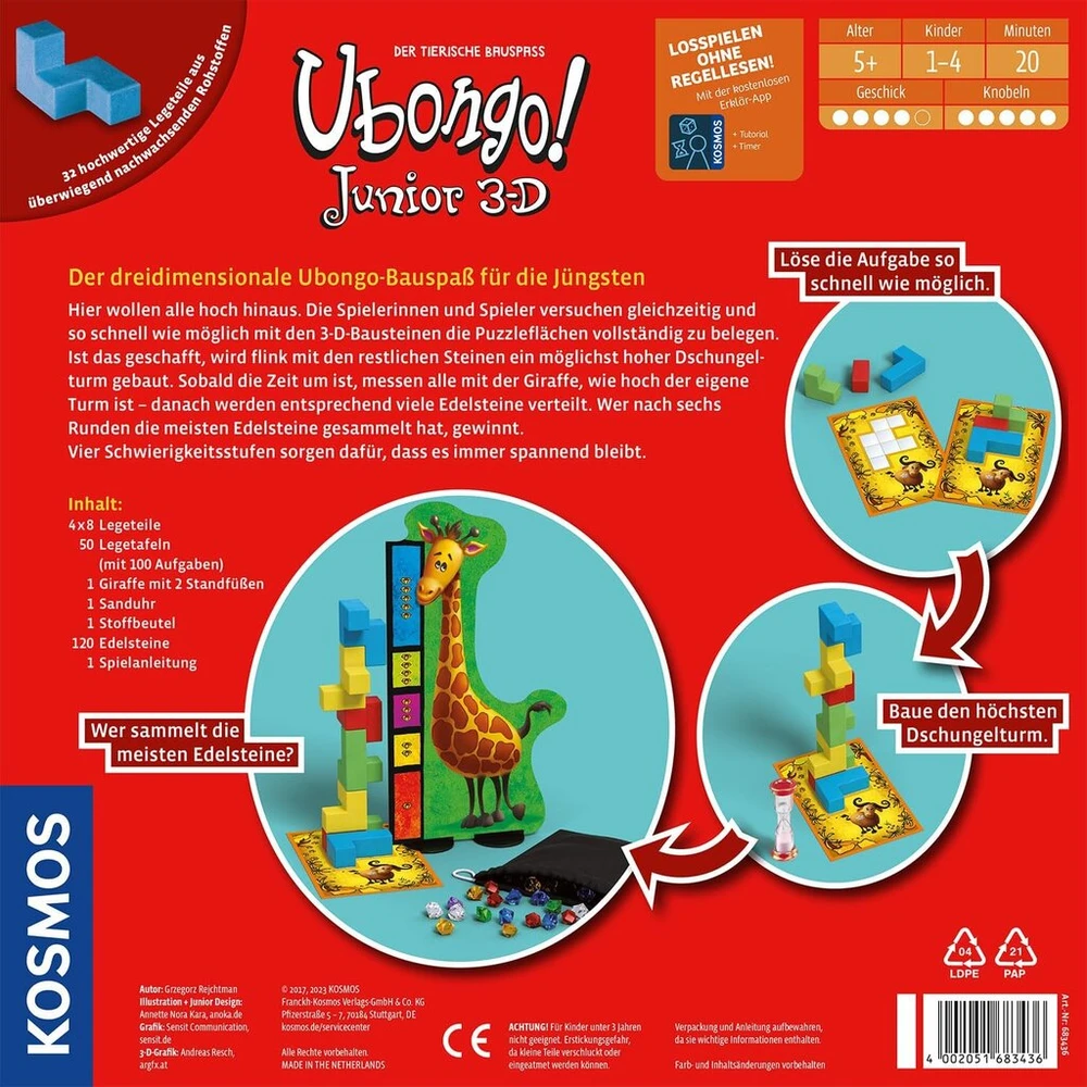 Ubongo Junior 3d: 3d dėlionė, greitas žaidimas vaikams nuo 5 metų