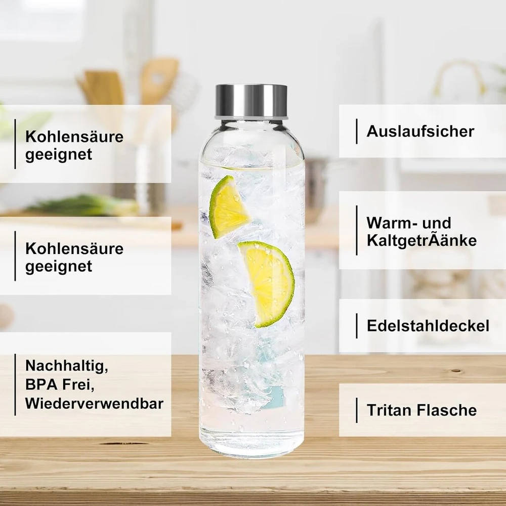 Ucamp stikliniai buteliai su dangteliais, 6 vnt., 500 ml stiklinis vandens butelis, stiklinis gėrimų butelis su užsukamu dangteliu, sulčių butelis sultims, šaltiems gėrimams ir kokteiliams