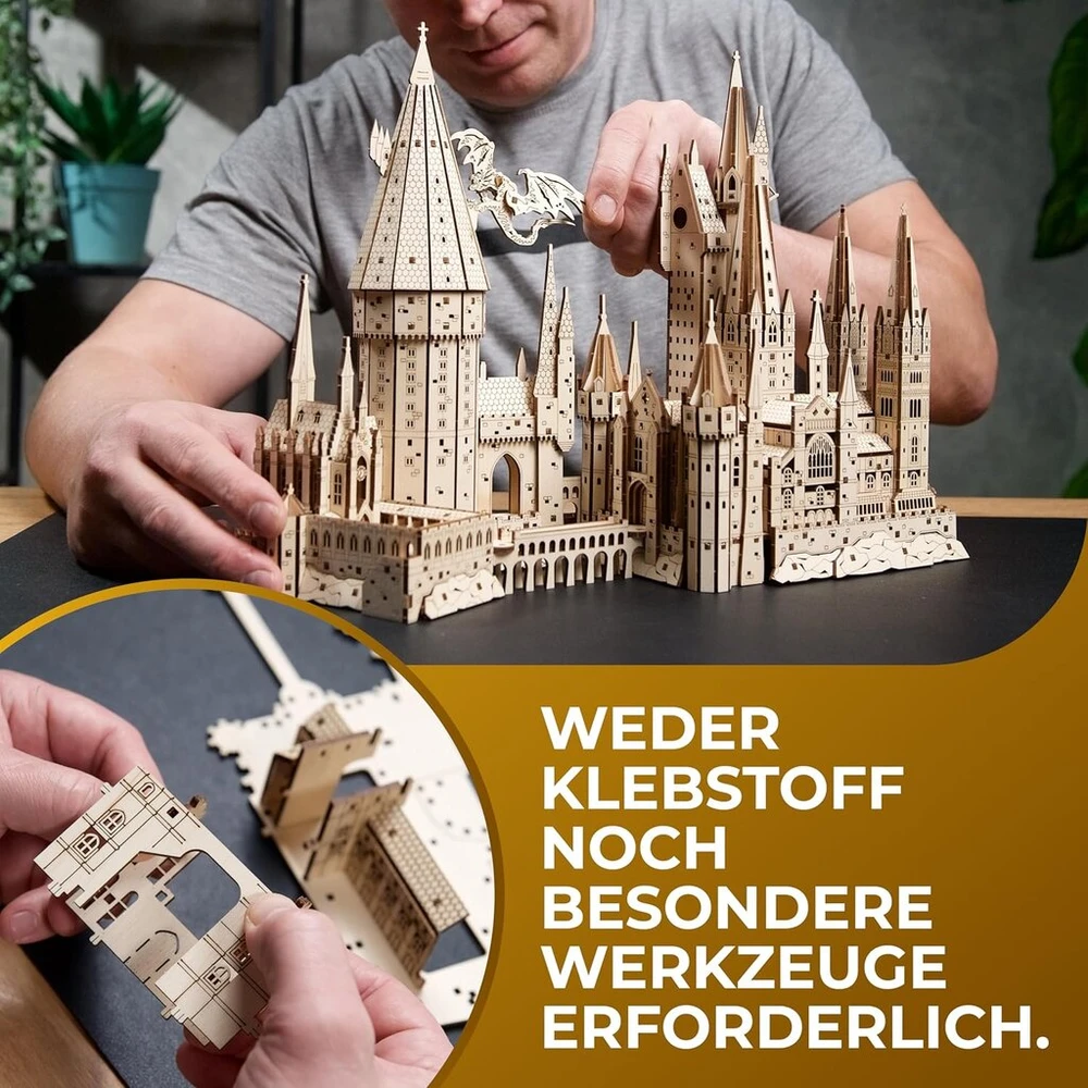 Dėlionė Ugears 3d medinis galvosūkis Hogwarts pilis - medinis galvosūkis suaugusiems Harry Potter žaidimas - modelio rinkinys Harry Potter dovanos 3d galvosūkis medinis konstravimo rinkinys hobis suaugusiems - 340 detalių