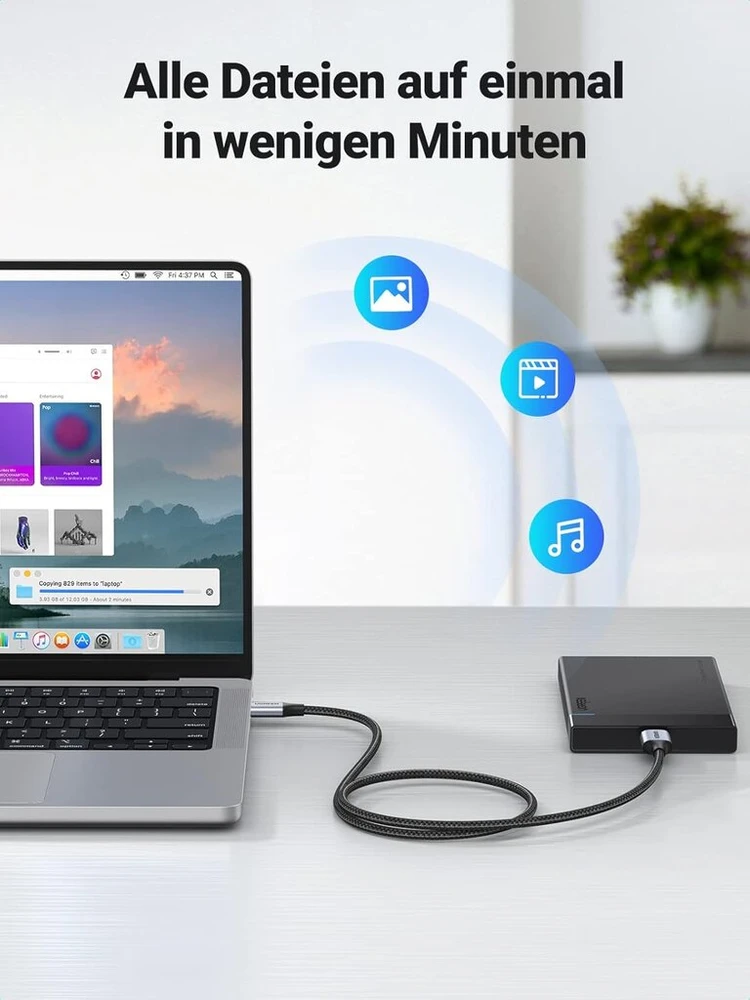 Ugreen 10 Gbps Micro B į Usb C nailoninis Usb Type C 3.1 kabelis išoriniam standžiajam diskui, suderinamas su Usb 3.0 standžiojo disko dėklu (0,5 m)