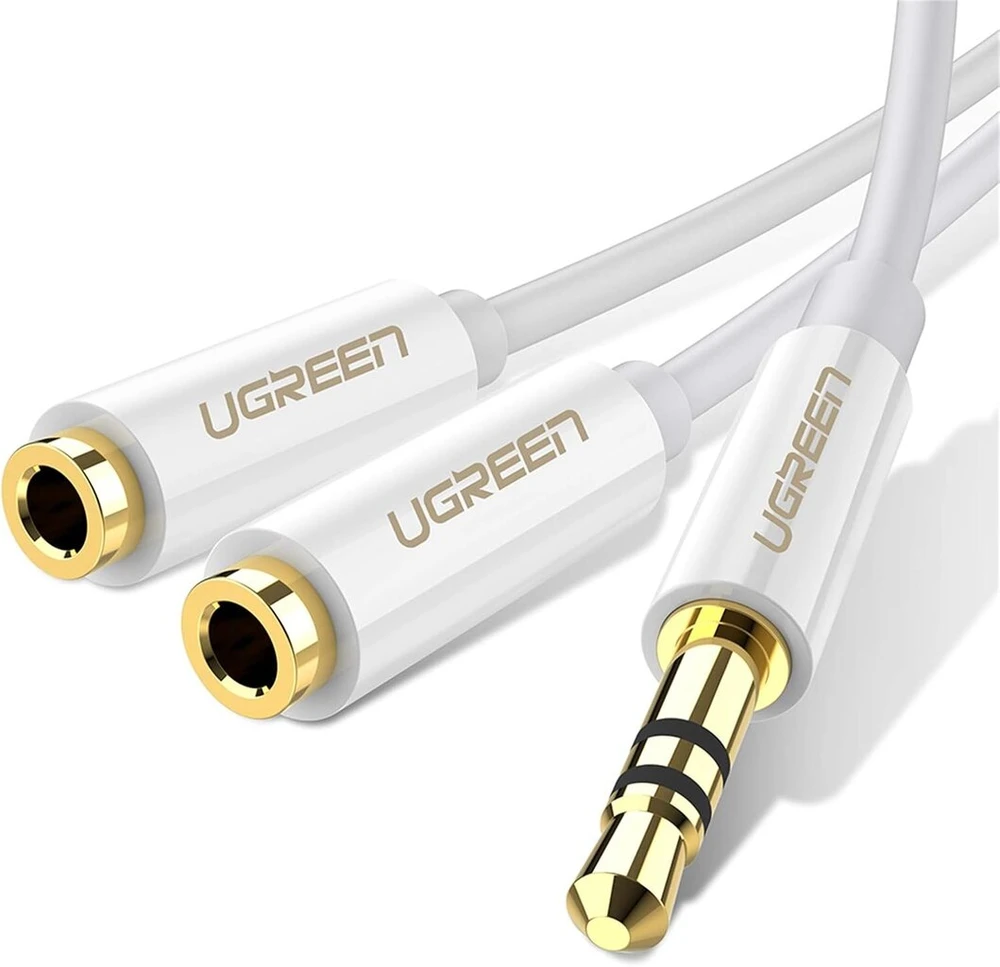 Ugreen Audio Jack Y Aux ilgintuvas 20 cm stereo audio kabelio skirstytuvas 3,5 mm ausinių ilgintuvas mobiliesiems telefonams, baltas