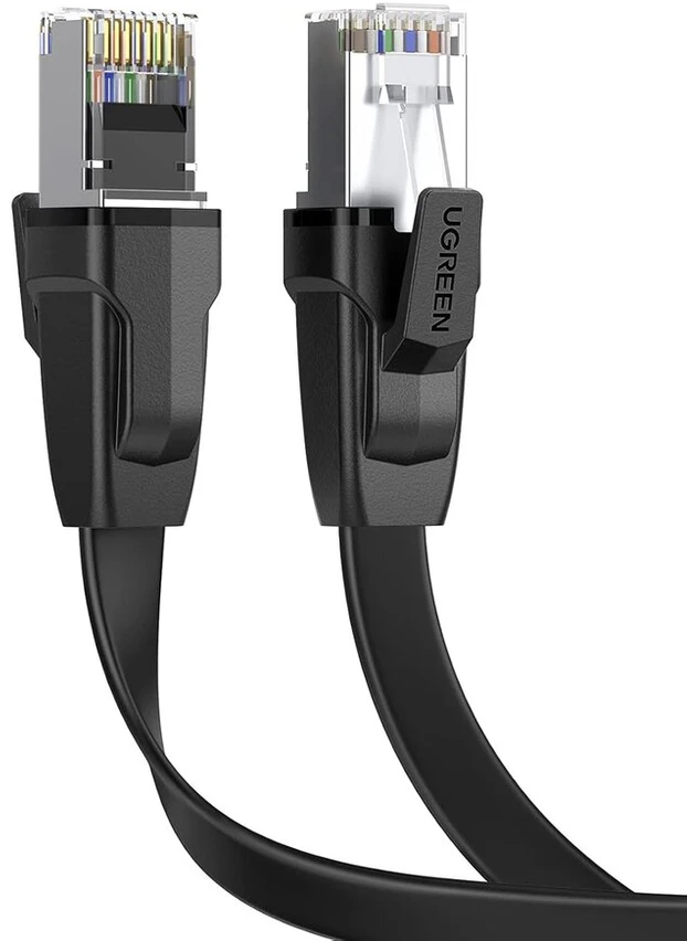 Ugreen Lan Cat 8 plokščias Ethernet kabelis 40gbits/2000mhz Poe S/ftp ekranuotas tinklo kabelis Wlan interneto patch kabelis su Rj45 suderinamas su maršrutizatoriumi, jungikliu, Ps5, Ps4/3 ir kt. (1m)