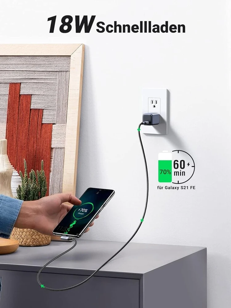 Ugreen usb c kabelis 5 gbps usb c įkrovimo kabelis kampu 90 laipsnių usb į usb c kabelis usb type c kabelis suderinamas su galaxy s23 s22 s10 a73, a72, a53, p30 lite mi 10, note 9 iphone 15, 15 pro, 15 pro max