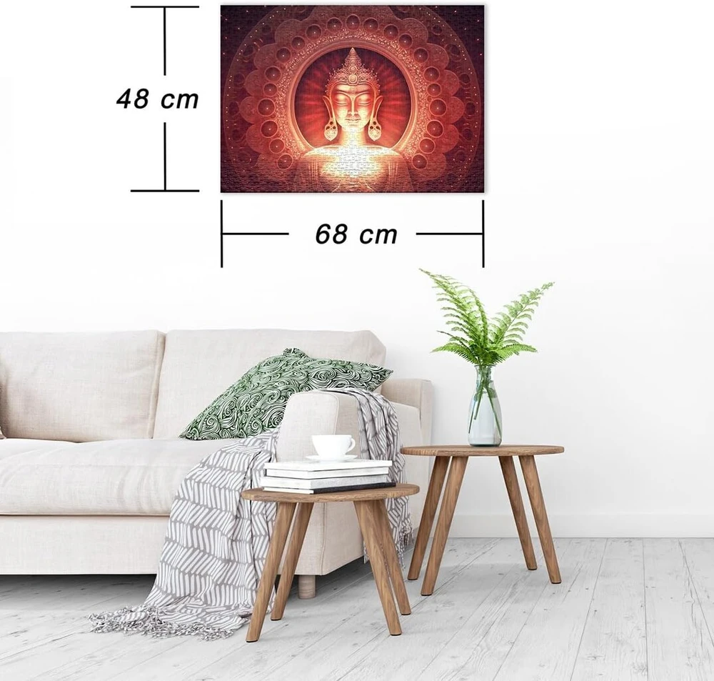 Ulmer Puzzleschmiede - Buddha dėlionė "silent Enlightenment" - intensyvi 1000 dalių dėlionė suaugusiems - Budos figūra raudonos/auksinės spalvos spindesyje mandalos centre - vokiška dėlionės kokybė