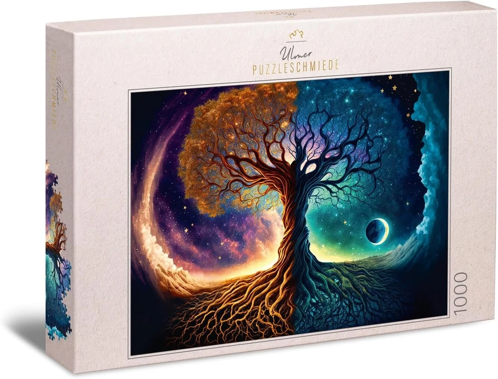 Ulmer Puzzleschmiede dėlionė 1000 dalių "world Tree" - magiškai tamsus Yggdrasil motyvas - šiaurės mitologija - aukščiausios kokybės dėlionė suaugusiems - kokybė pagaminta Vokietijoje