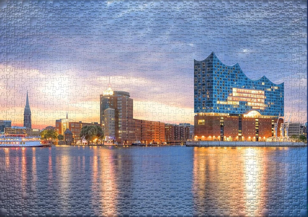 Ulmer Puzzleschmiede dėlionė "elphi" - 2000 detalių dėlionė - Elbphilharmonie Hamburge - koncertų salė ir orientyras prie Elbės Hanzos miesto Hamburgo uoste, Šiaurės Vokietija