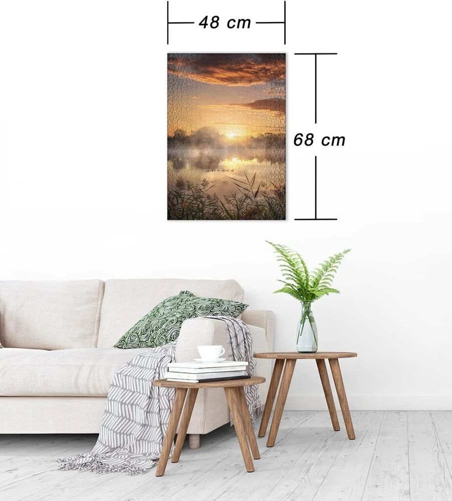 Ulmer Puzzleschmiede dėlionė "morgenstund" - klasikinė 1000 dalių dėlionė su ežero motyvu - atmosferinis ežero kraštovaizdis ryte su ančių šeima vandenyje - pagaminta Vokietijoje