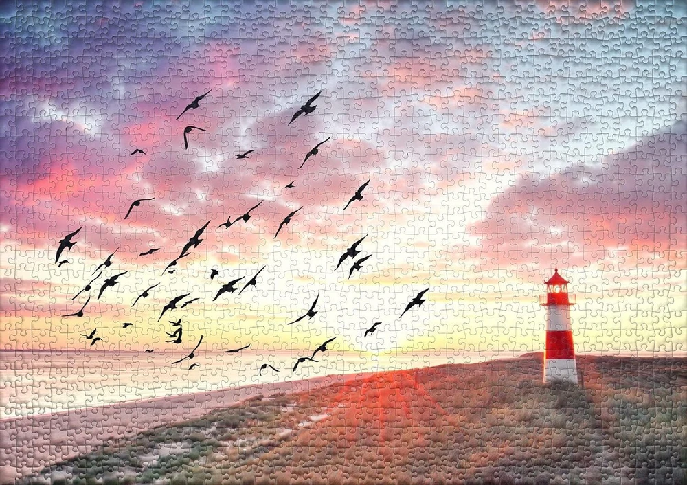 Ulmer Puzzleschmiede - dėlionė "north Sea Longing" - atmosferinė 1000 dalių kraštovaizdžio dėlionė - svajinga Šiaurės jūros pakrantė su švyturiu Sylt paplūdimyje
