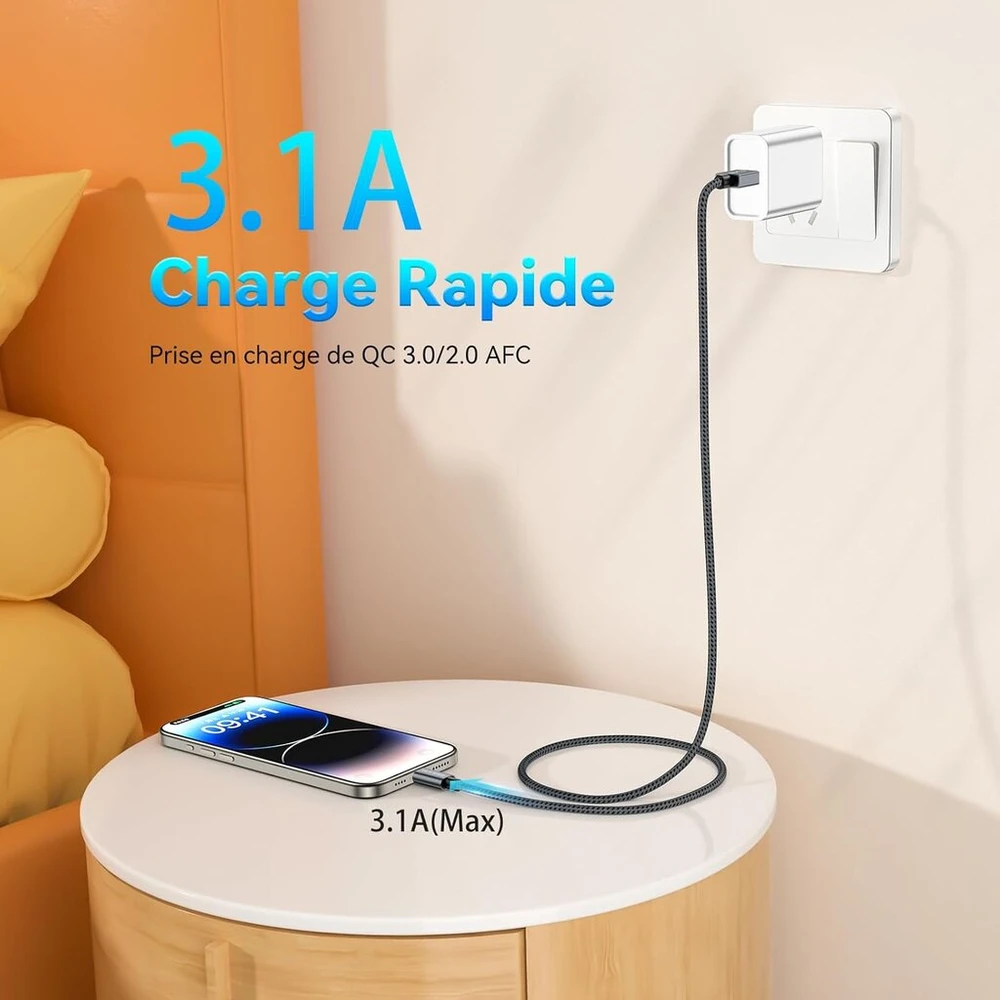 Ult-wiiq usb c greito įkrovimo kabelis qc 3.0 afc kabelis usb a į usb c 10 gbps didelės spartos duomenų perdavimo usb kabelis type c 2m kabelio įkroviklis usb c, skirtas iphone 15 ir daugiau išmaniųjų telefonų