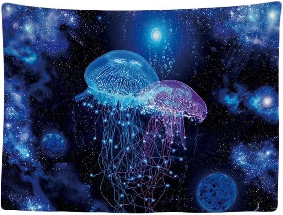 Ulticool - psichodelinis medūzos gamtos gyvūnai - gobelenas - 200 x 150 cm - didelis gobelenas - plakatas - drobės paveikslas - priedai miegamajam svetainei vaikų kambariui