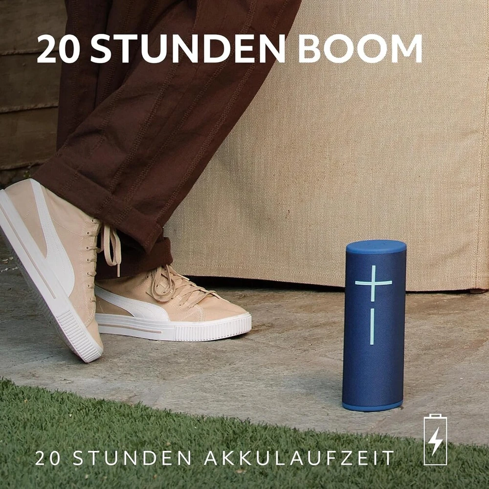 Kompiuterio kolonėlės Ultimate Ears Megaboom 4 – nešiojama, atspari vandeniui, plūduriuojanti bluetooth kolonėlė su galingu 360 laipsnių garsu ir griausmingais žemaisiais dažniais, 20 valandų baterija ir 45 m atstumu - mėlyna
