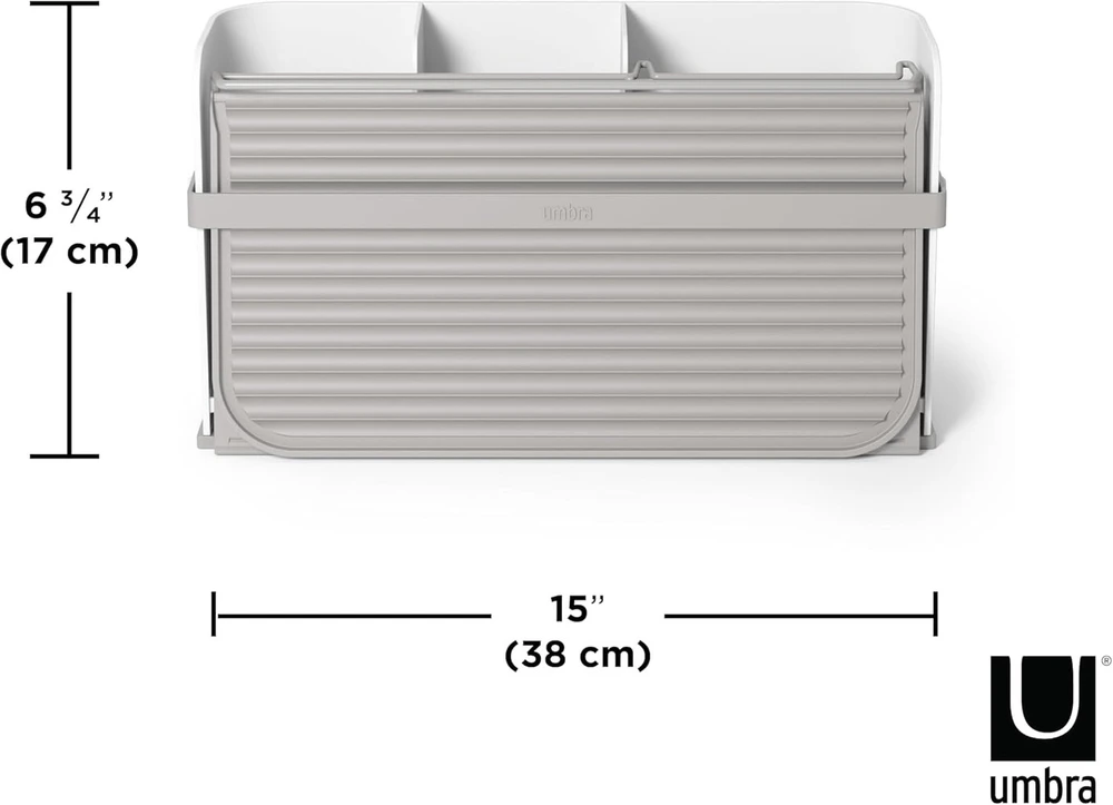 Umbra Sulankstomas indų džiovintuvas su įrankių dėklu, perdirbtas abs, balta/pilka, 38 cm plotis x 17 cm aukštis x 33 cm gylis