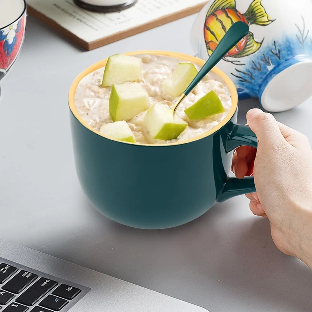 Umllpet didelis puodelis, 600 ml didelis keramikinis kavos puodelis, dubenėliai dribsniams, labai didelis arbatos puodelis su šaukšteliu, puodelis dribsniams, sriubos ramen salotų dubuo, motinos dienos, tėvo dienos, gimtadienio dovana - žalias