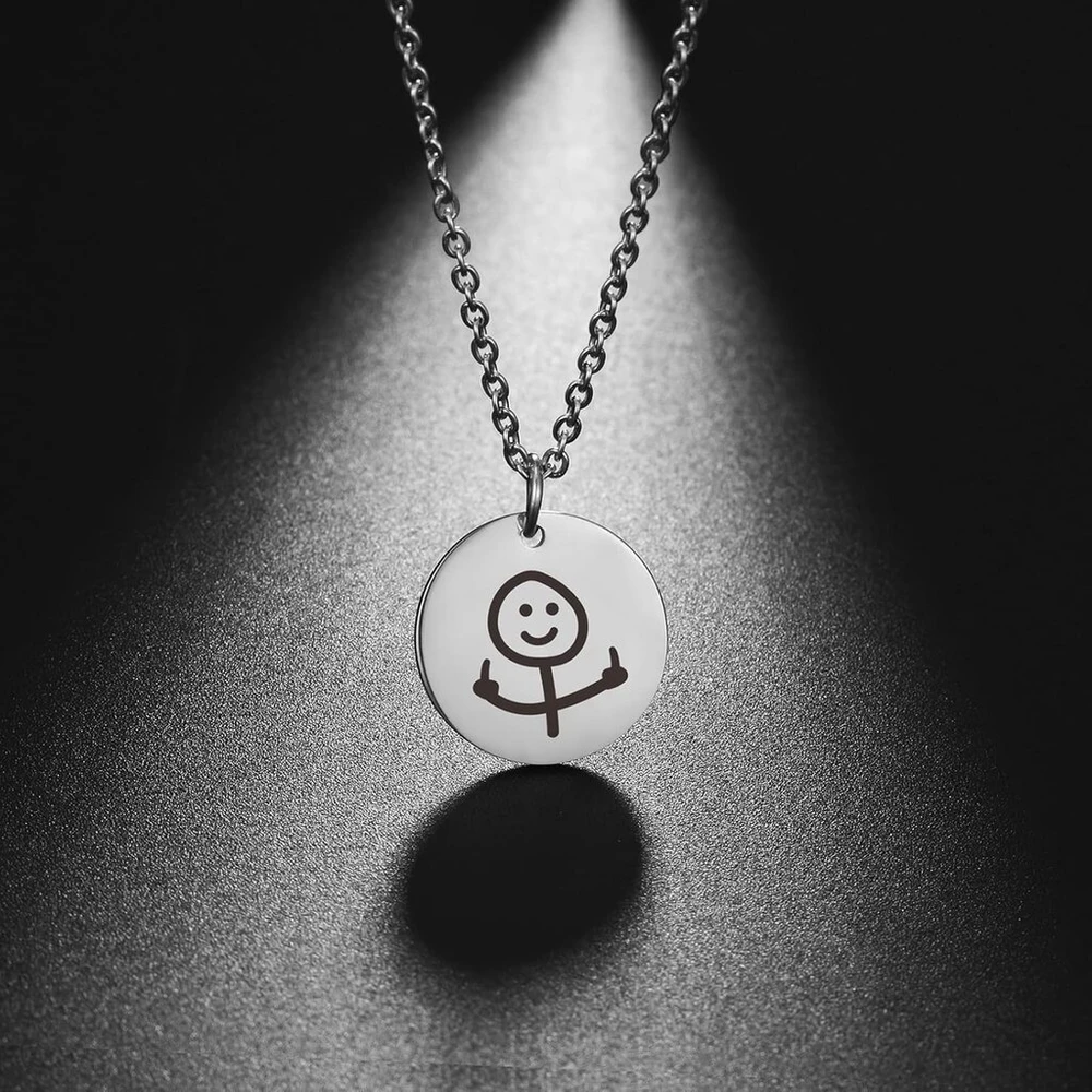 Unift juokingas doodle stiliaus kaklo papuošalas moterims ir vyrams, nerūdijančio plieno personalizuotas punk smiley vidurinis pirštas stures/krepšinio piktadario pakabukas, šaunūs papuošalai, draugystės dovana, nerūdijantis plienas, ne, nerūdijantis