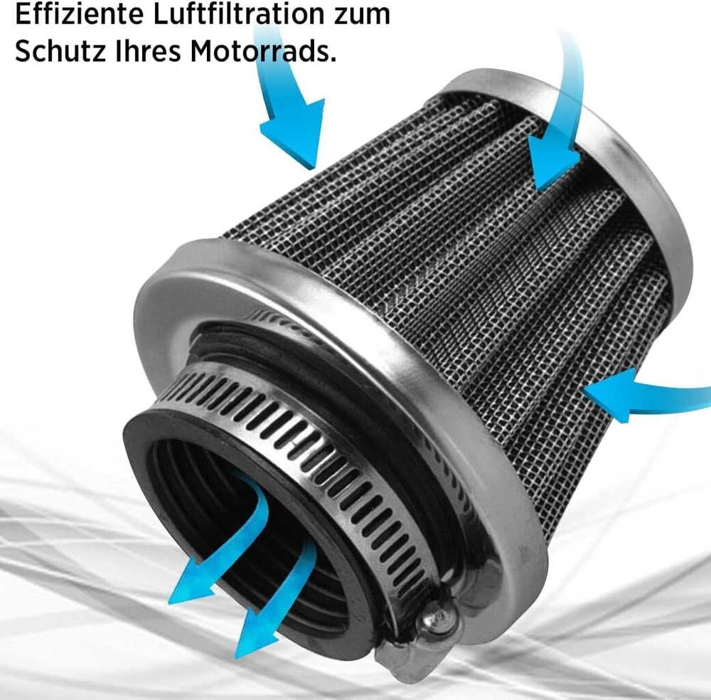 Universali Evermotor universalus dvigubo sluoksnio plieno oro filtras 52 mm 53 mm 54 mm motociklui motoroleriui atv mopedui