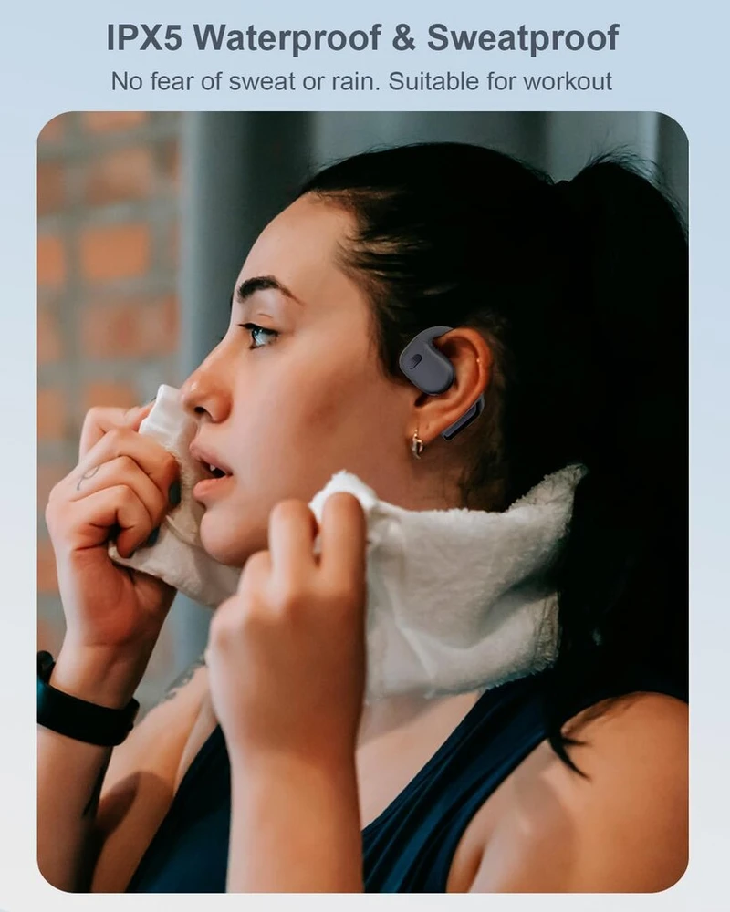 Uplayteck atviro tipo ausinės, bluetooth 5.3 ausinės su enc mikrofonu, 3d stereo garsas ir hd garso kokybė, itin patogus dizainas, 72 val. budėjimo režimas, ipx5 vandeniui atsparios ausinės bėgiojimui