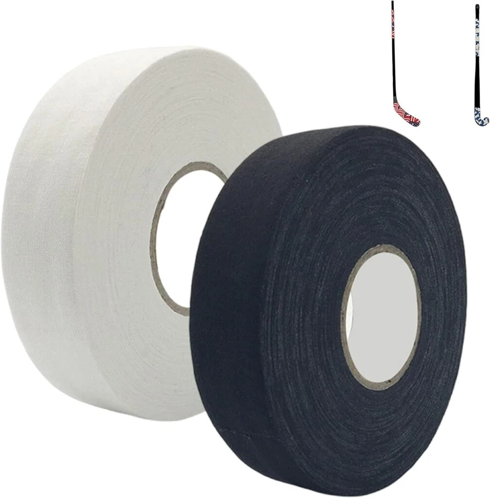Urganvem ledo ritulio lazdos apvija, 2 ritiniai ledo ritulio lazdos apvijos 2,5 cm x 25 m, neslystanti apvija, sportinė apvija ledo ritulio lazdoms, badmintono raketėms, golfo lazdos, teniso raketėms (juoda ir balta)
