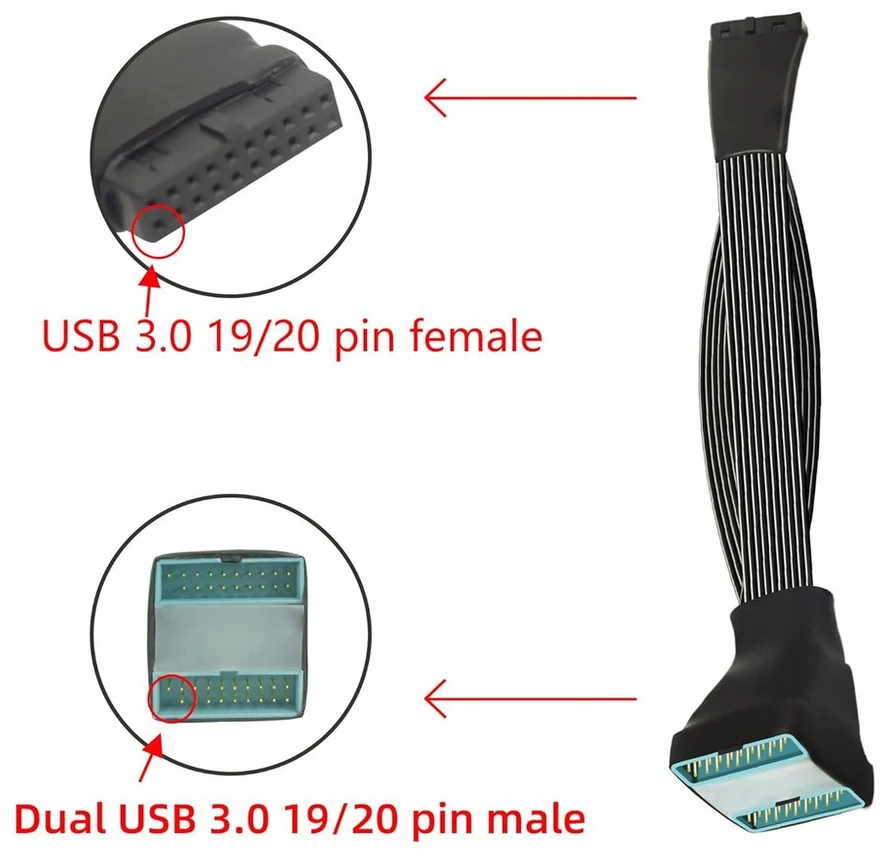 Usb 3.0 19/20pin Y tipo daliklis motininėms plokštėms, 15 cm