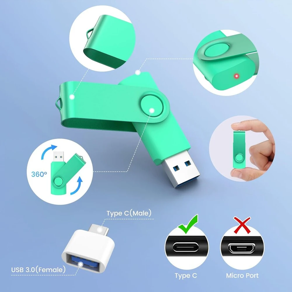 Usb 3.0 atmintinės 128gb (2 vnt.) su Usb-c adapteriais
