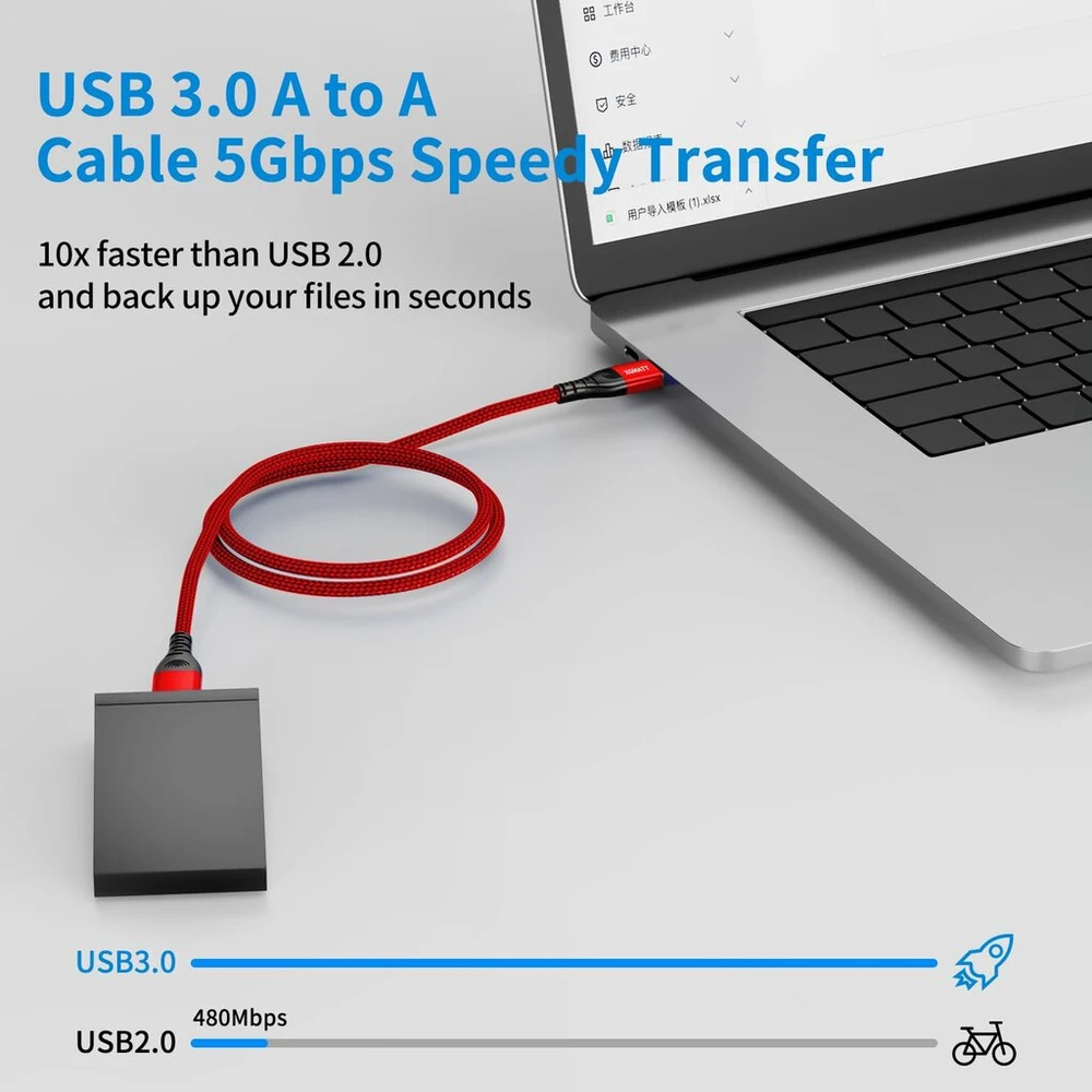 Usb 3.0 Kabelis 2m, 5gbps, Nailoninis, Raudonas