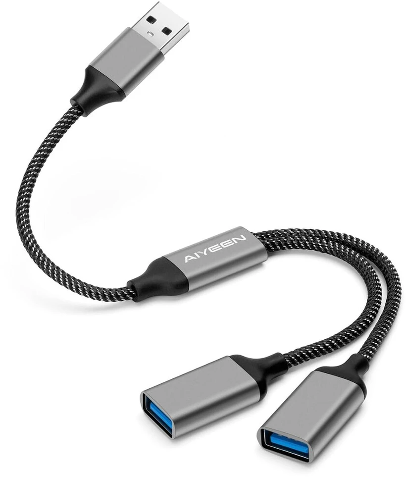 Usb A Šakotuvas 1 į 2 Išėjimai, Dual Port Hub (pilka)