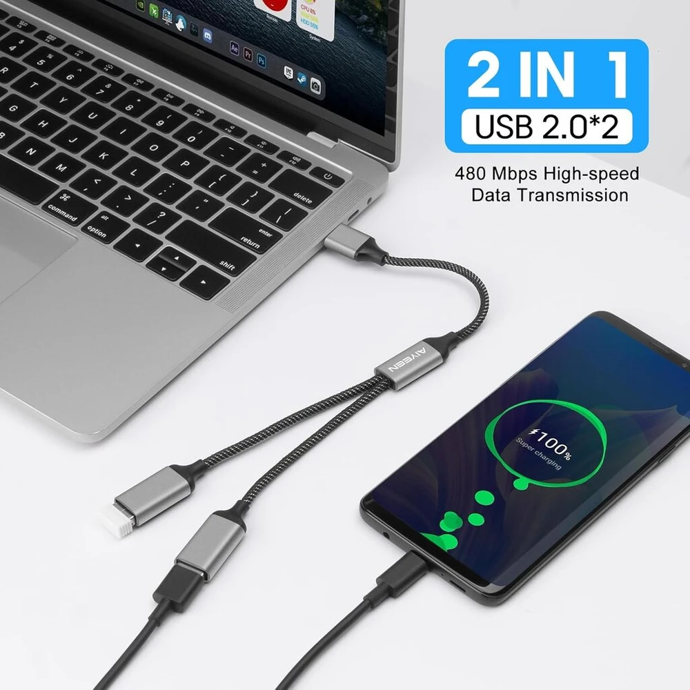 Usb A Šakotuvas 1 į 2 Išėjimai, Dual Port Hub (pilka)