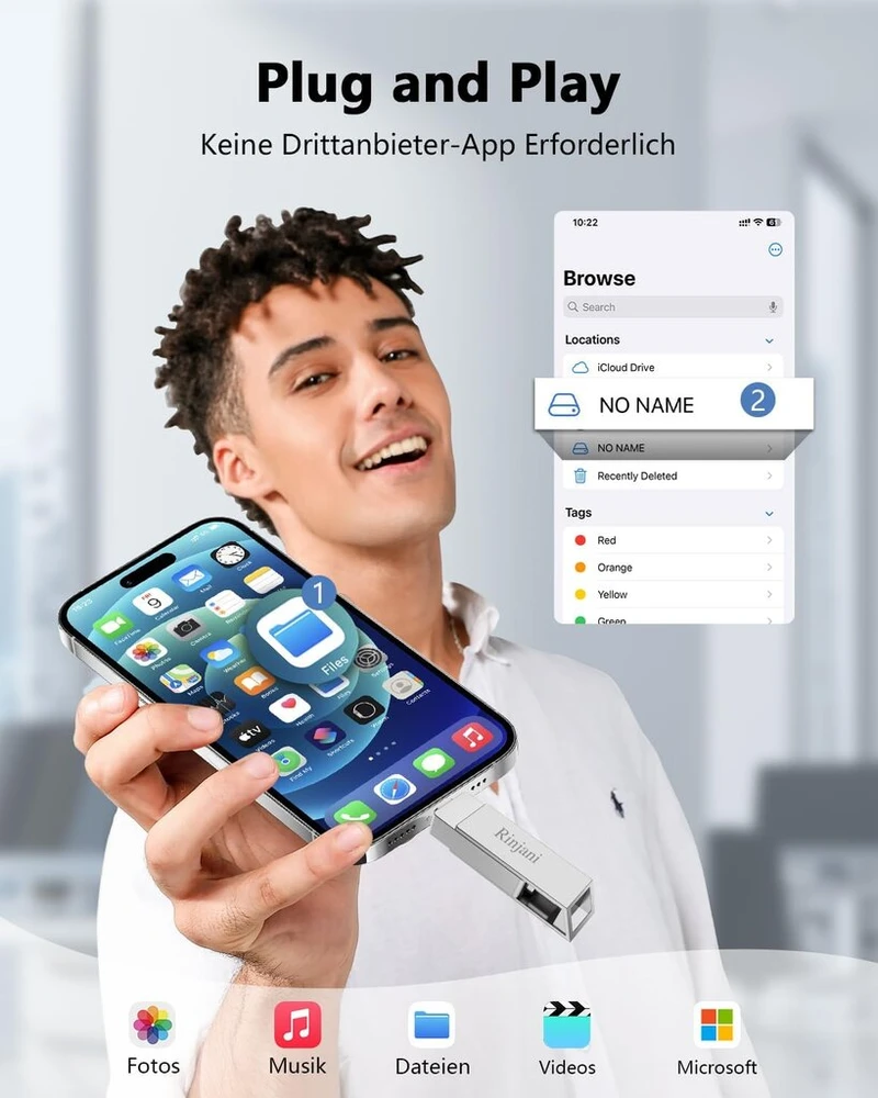 Usb atmintinė 128 gb, skirta iphone mfi lightning (be programėlės) rinjani usb c atmintinė, skirta iphone 15/16, otg android mobiliesiems telefonams, ipad, mac, planšetiniams kompiuteriams, pc, usb 3.0 atmintinė, nuotraukų atmintinė, išorinis ssd 3 vienam