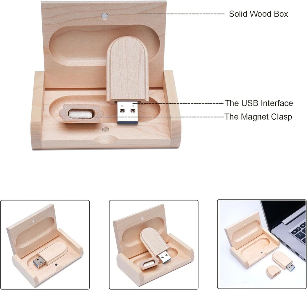 Usb atmintinė 32gb, medinė dėžutė, klevo mediena