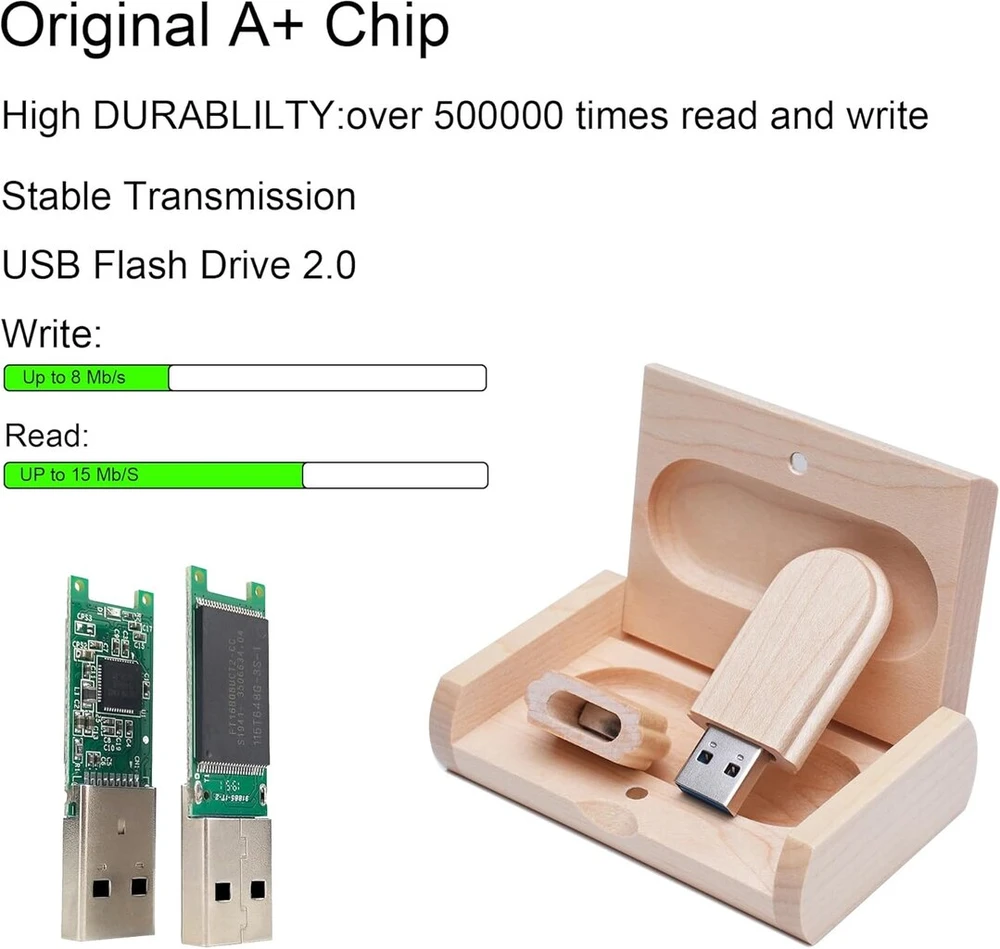 Usb atmintinė 32gb, medinė dėžutė, klevo mediena