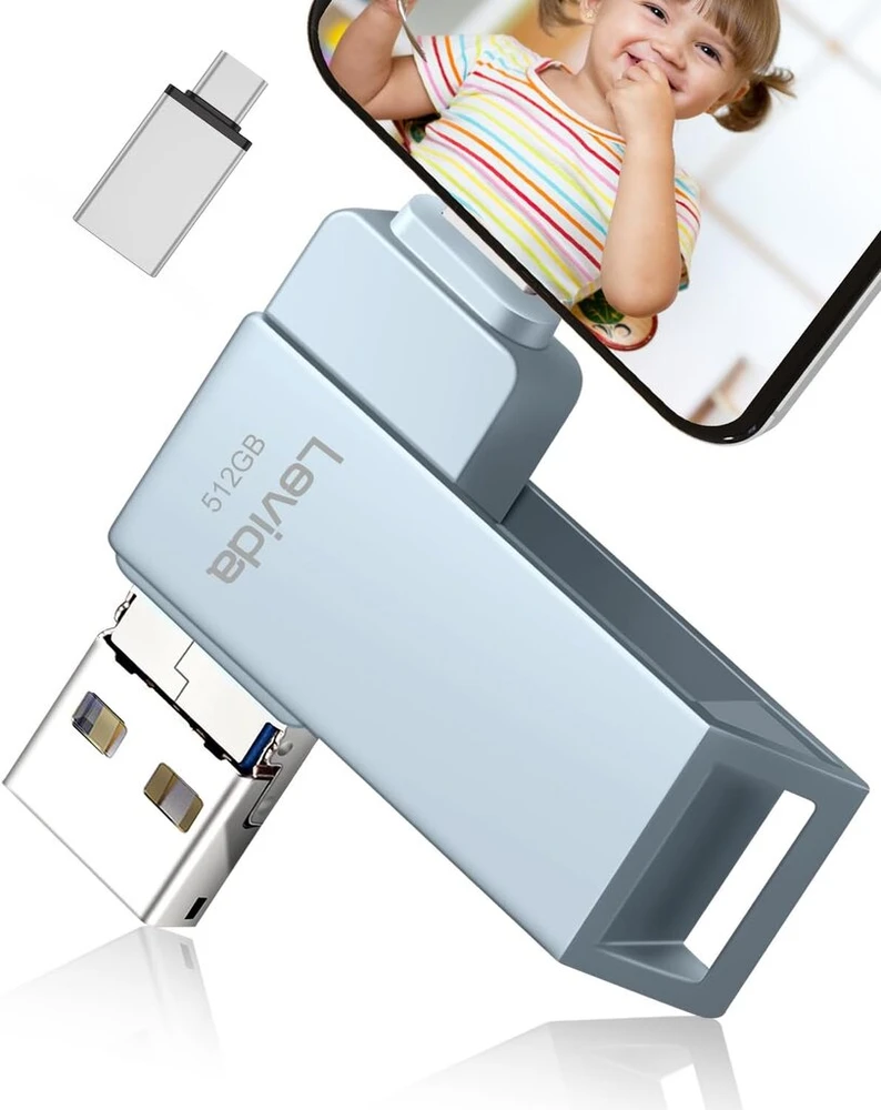 Usb atmintinė 512 gb, levida memory stick usb 3.0 nuotraukų atmintinė (mobili atmintis, besisukantis dizainas, automatinis atsarginis kopijavimas), skirta ios, telefonui, android mobiliajam telefonui, planšetiniam kompiuteriui, nešiojamam kompiuteriui ir