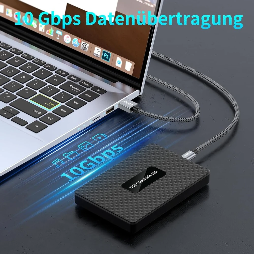 Usb a–usb c kabelis 10 gbps, usb c pd qc 3.0 greito įkrovimo kabelis, usb c 3.1 duomenų kabelis, skirtas iphone 16/15 pro max, dashcam automobiliui, ipad, planšetiniam kompiuteriui, s24 s23 s22, ssd, power bank, android automobiliui, carplay (1 m)