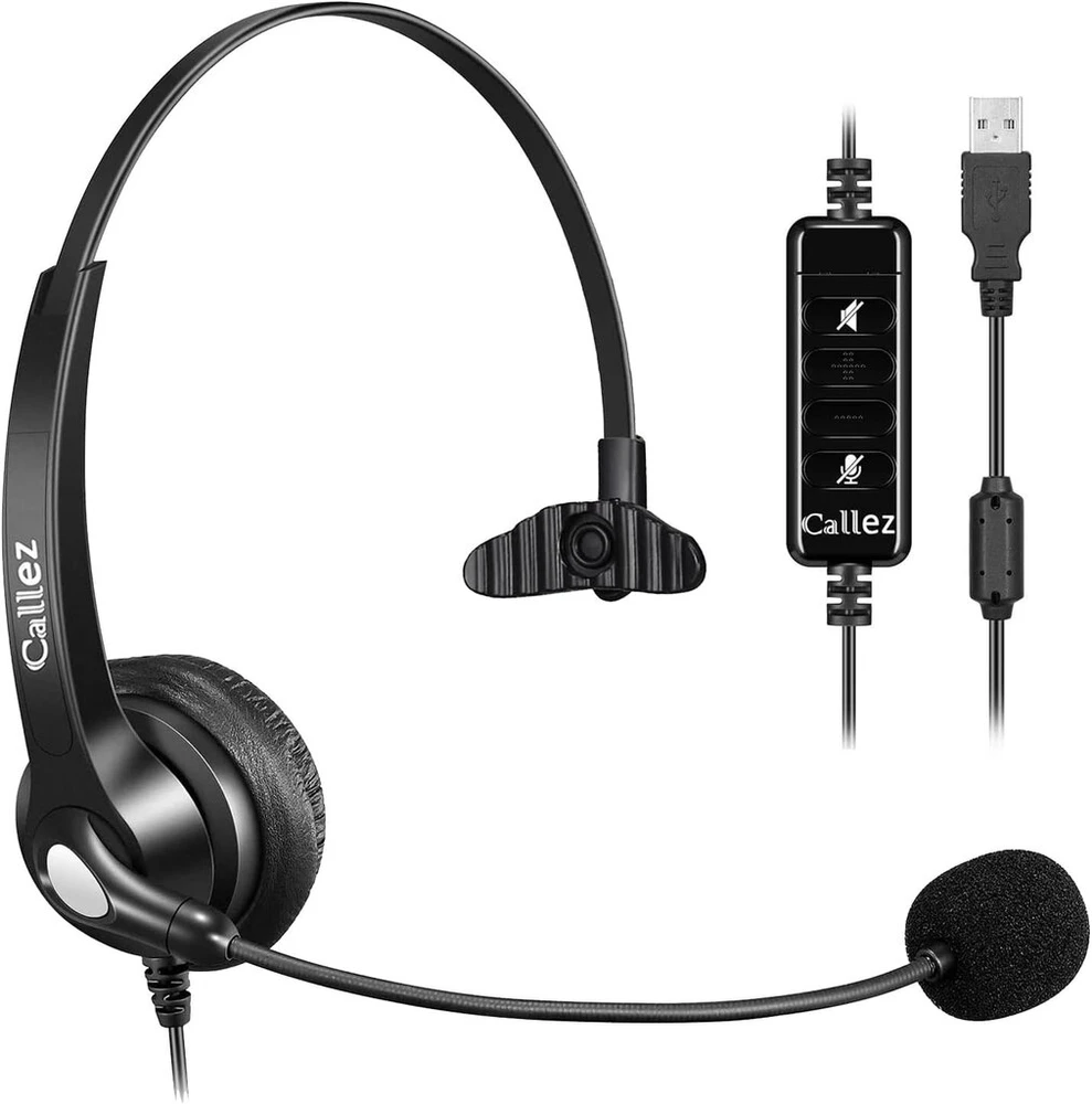 Usb ausinės kompiuteriui su mikrofonu, triukšmo slopinimu ir garso valdymu, kompiuterinės ausinės nešiojamam kompiuteriui Skype Uc Lync Softphone skambučių centrui biurui verslui, krištolo skaidrumo pokalbiai, itin lengvos, ypač patogios, pilkos spalvos