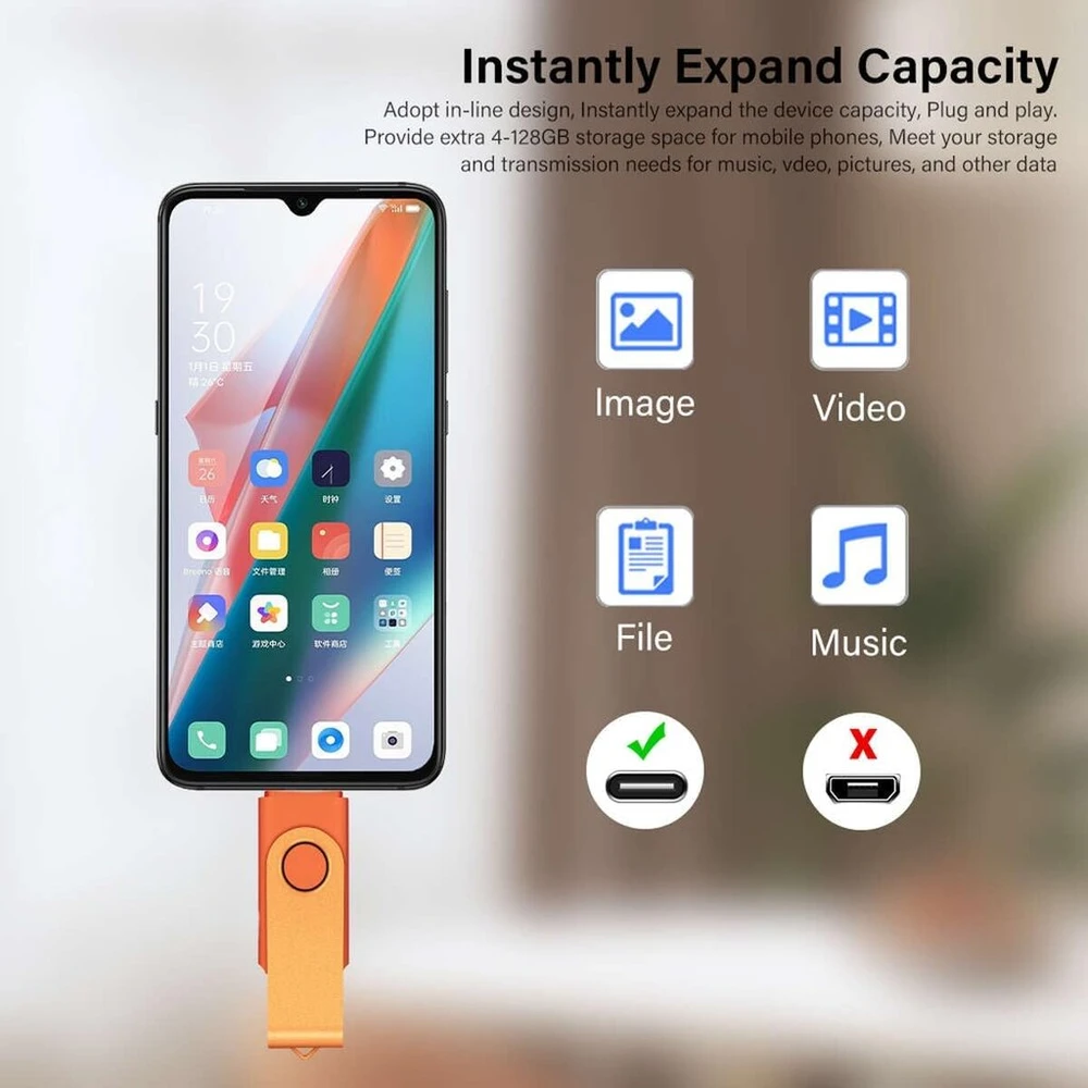 Usb C atmintinė 8gb, Otg, metalinė, oranžinė