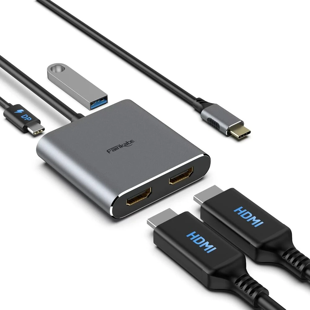 Usb-c į 2x Hdmi adapteris 4k@60hz, 100w Pd, Usb 3.0