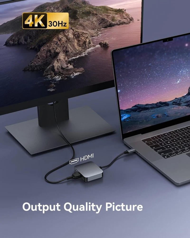 Usb c į hdmi adapteris, viagkiki 3 viename type-c jungties multiport adapteris su 4k@30hz hdmi į usb c/usb 3.0 duomenų prievadą/100w pd įkrovimo prievadą, skirtas mac os, windows, chrome os ir kt.