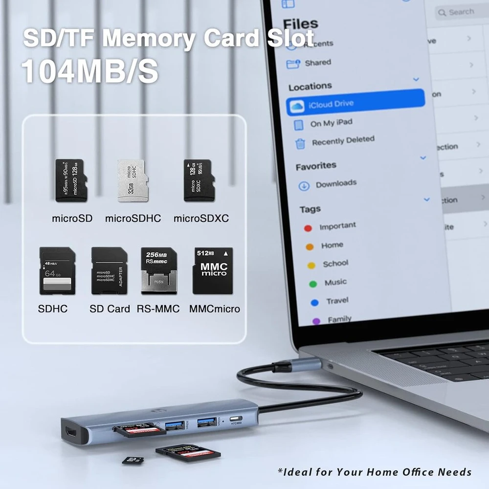 Usb c šakotuvas, usb 3.0 šakotuvas, 6 viename usb c dokas su 2 x usb 3.0, 4k hdmi, 100w pd, sd/tf kortelių skaitytuvas, suderinamas su nešiojamuoju kompiuteriu, windows, macos, chrome os sistemomis