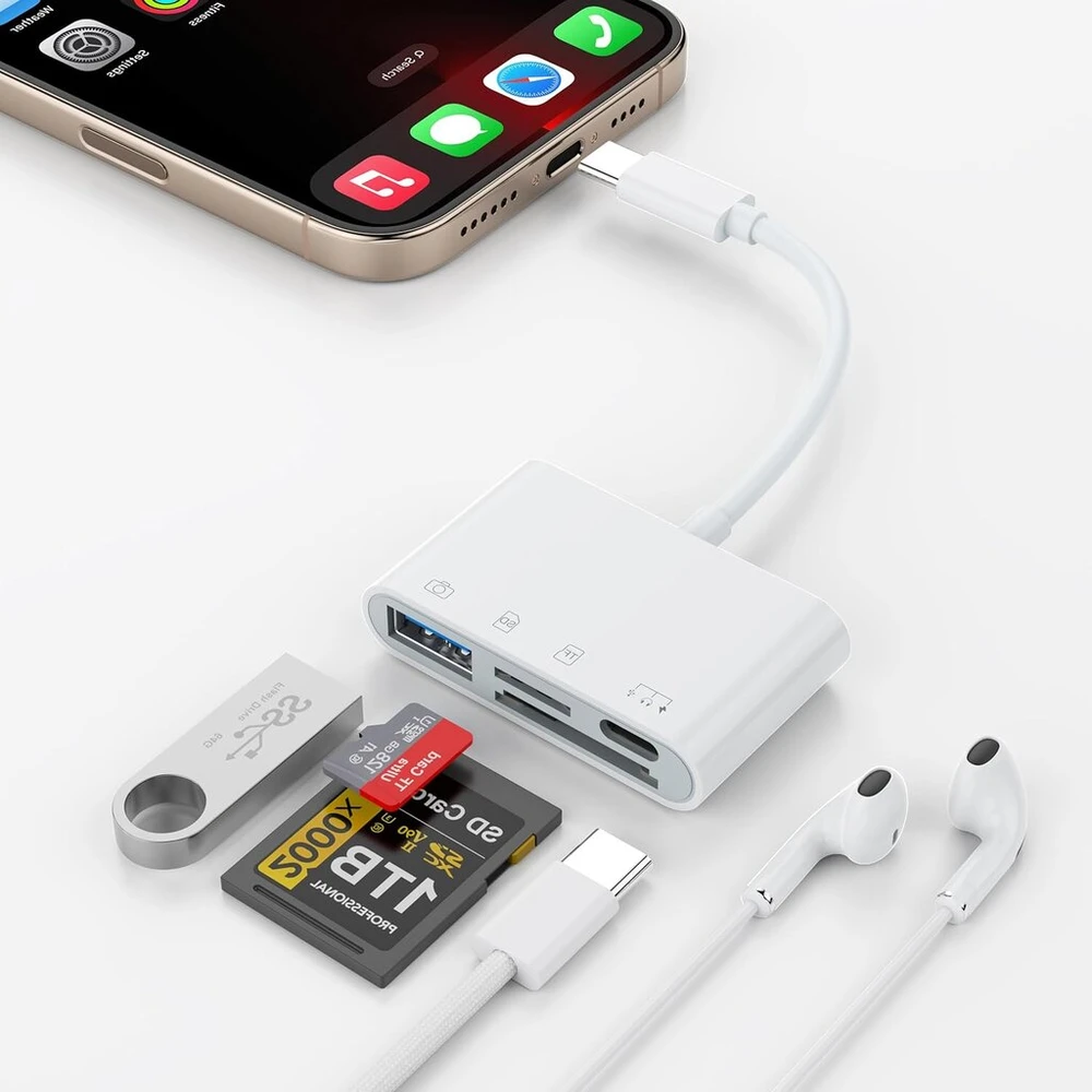 Atminties kortelė Usb c sd kortelių skaitytuvas, skirtas iphone 16/15, usb c sd tf micro sd kortelių skaitytuvas, sd kortelių adapteris su sd micro sd type c usb a prievadais, usb c atminties kortelių skaitytuvas, skirtas iphone 16/15, daugiau usb c/type c įrenginių