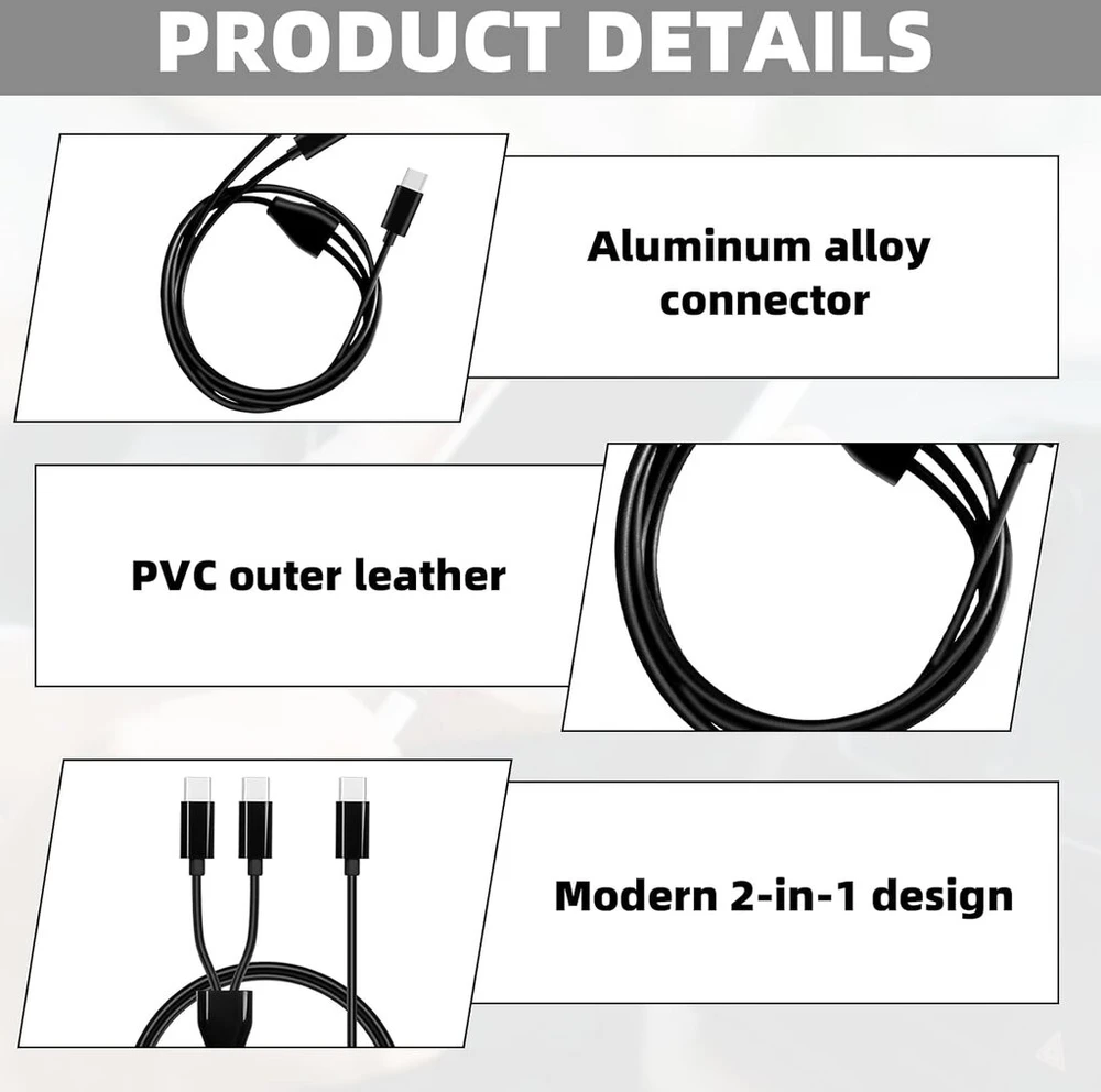Usb c skirstymo laidas 1 į 2, usb-c kištukas į 2 type-c kištukus, 3a greitas įkrovimas, juodas 2 viename usb-c kelių įkrovimo laidas, suderinamas su mobiliaisiais telefonais ir planšetiniais kompiuteriais